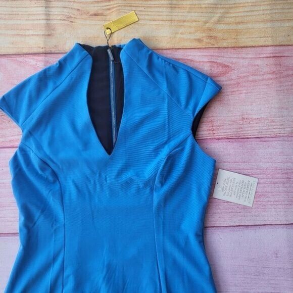 NWT Alexia Admor Cobalt‎ Blue V-Neckline Cap Sleeve Midi Dress Size Large - Picture 4 of 7